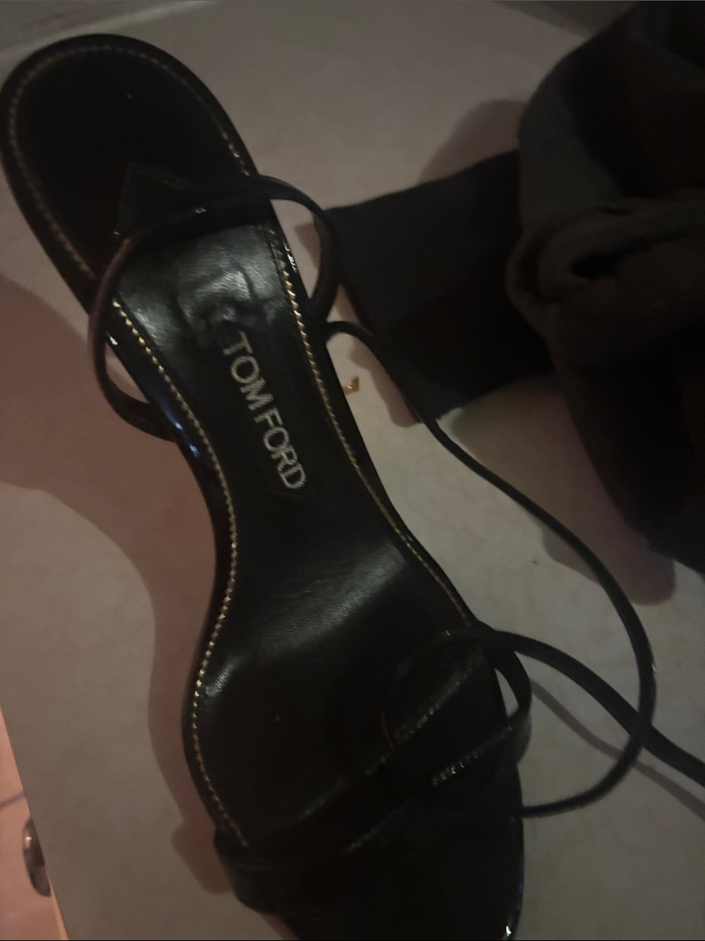 Tom Ford Black Leather Strappy Heel Sandals